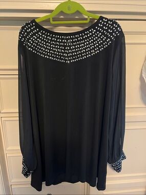 Belldini Black Long-Sleeve Blouse with Clear Bead Embellishments